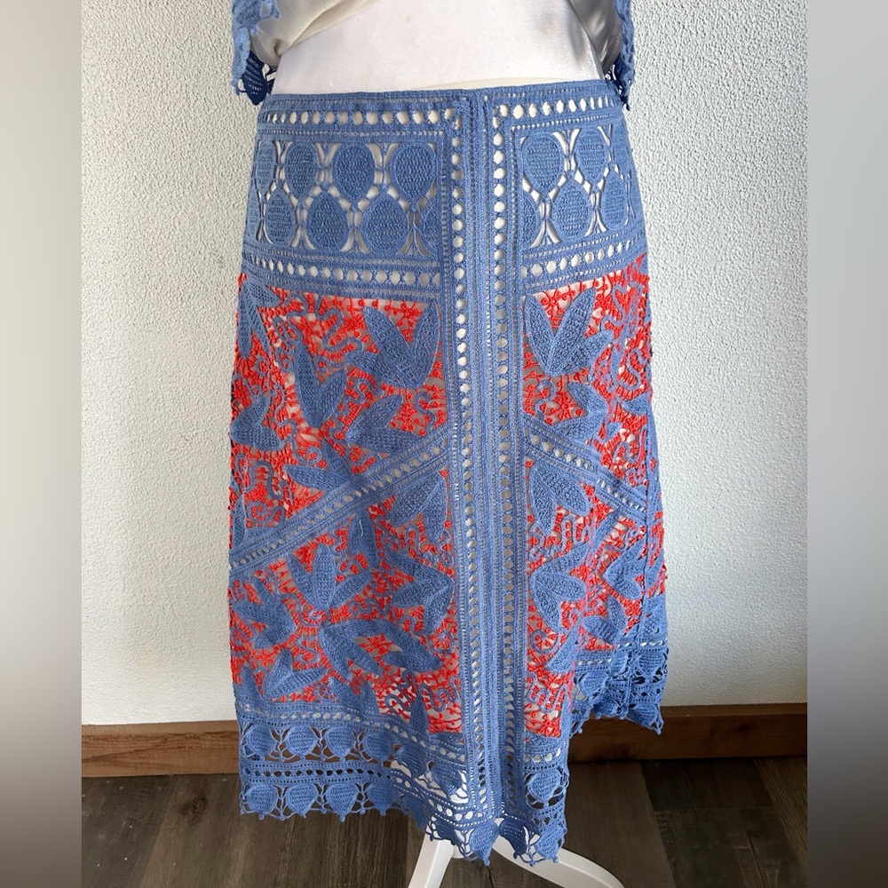 NWT Tory Burch Evie Whitney Blue Lace Crochet Skirt Set Size 8 Runway - Picture 7 of 16